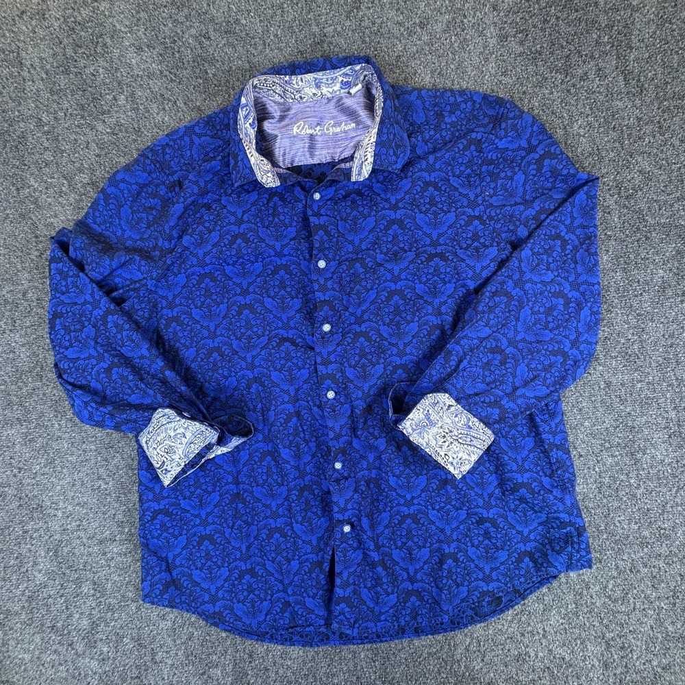 Robert Graham Shirt Mens 2XLâ Classic Fit Navy Paisley Bayview Cotton Button Up